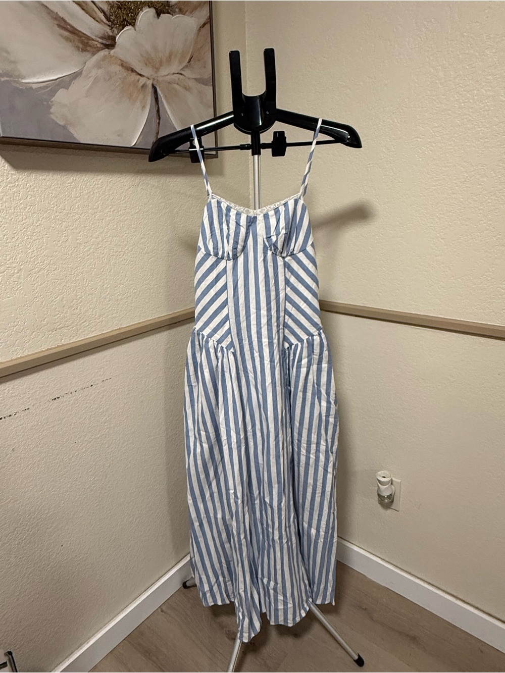 Commense Blue Striped Cotton Lace Trim Maxi Dress XS | European Summer Dress - Picture 7 of 7